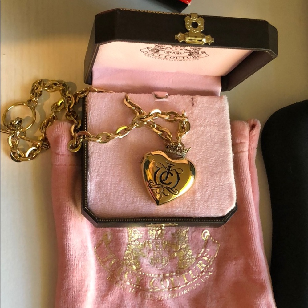 Juicy Couture gold necklace with case and pouch